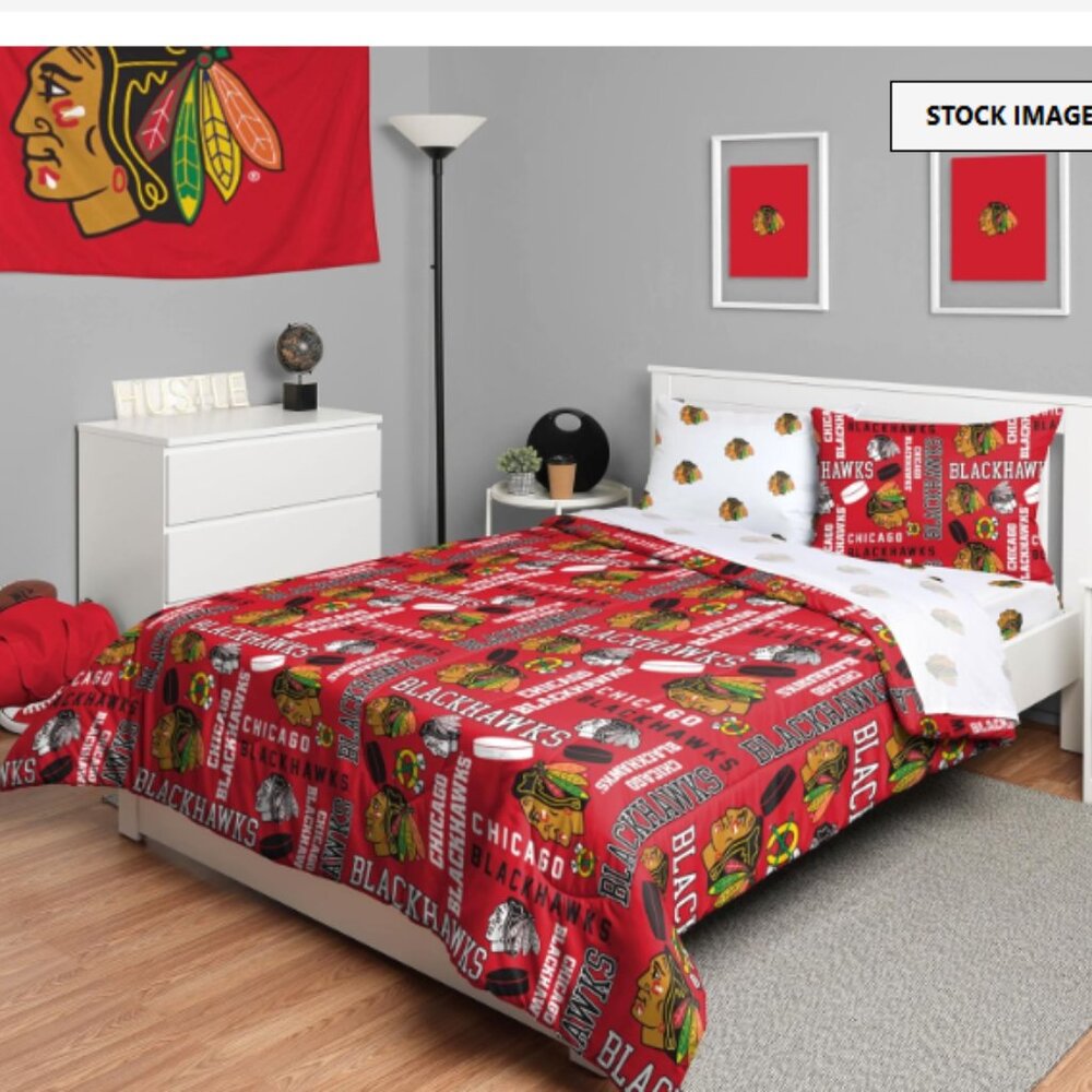 FOCO NHL Chicago Blackhawks Bed in a Bag Comforter, Sheets, Pillow Cases Bedding